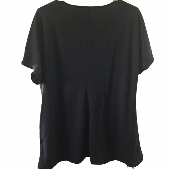 NY Collection Women's PLUS V-Neck Black Blouse - Picture 3 of 6